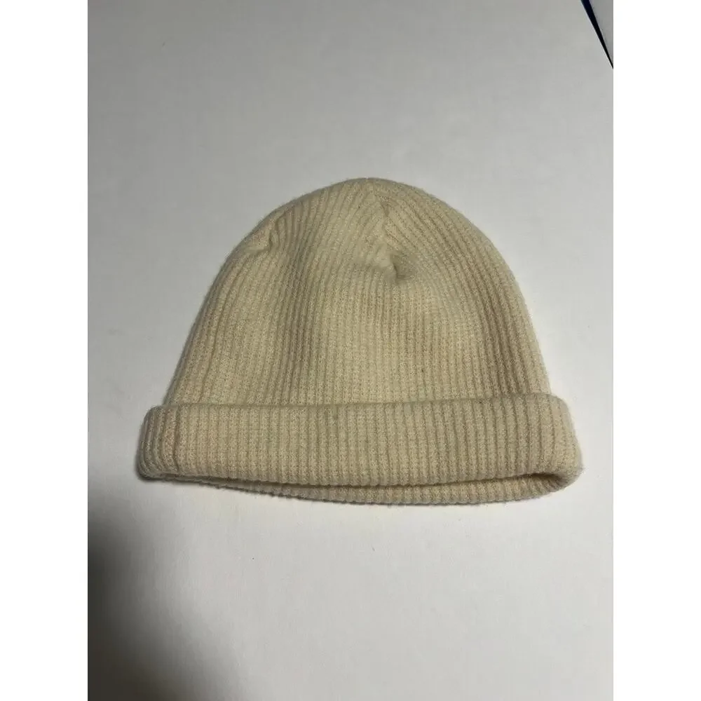 Madewell Cozy-Knit Beanie Ivory Wool Ribbed Cuffed Hat Quiet Luxury One Size